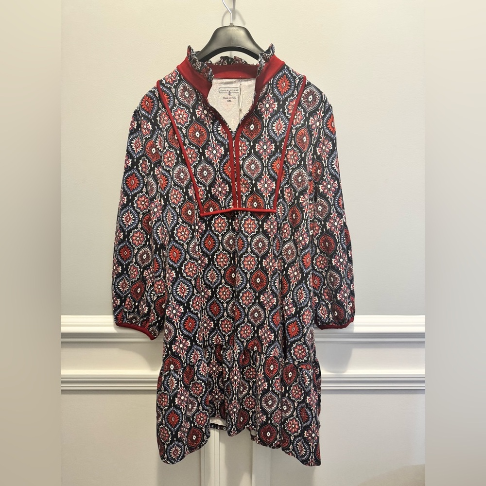 Duffield Lane Women’s Dress with Red and Black Geometric Design